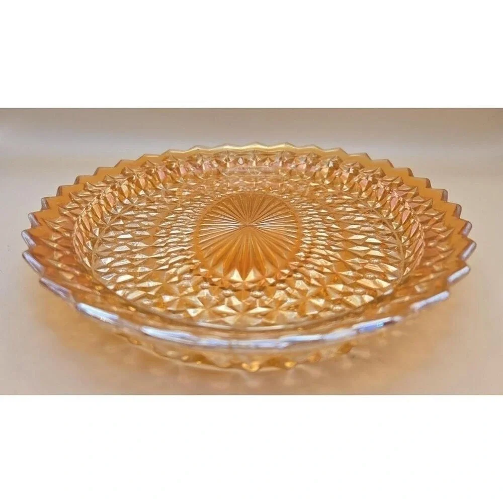Vtg Serving Platter Jeannette Oval Glass Iridescent Buttons & Bows 11.5